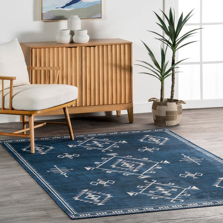 AreaRugs.com Machine Washable Wavaj Nwa1069C Navy Rug - AreaRugs.com - nwa1069c - 610