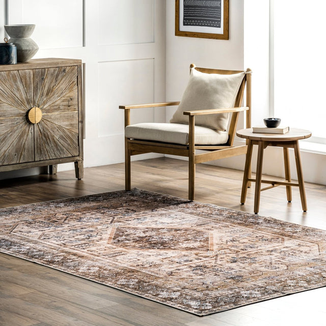 AreaRugs.com Machine Washable Wavaj Nwa1071A Light Brown Rug.