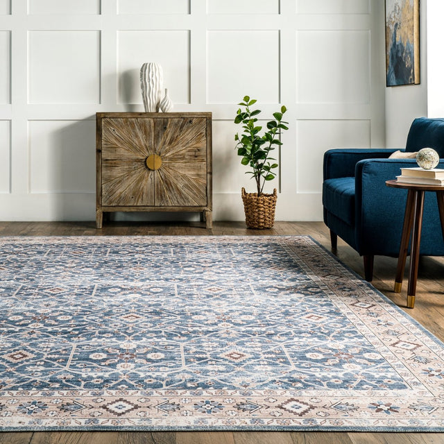 AreaRugs.com Machine Washable Wavaj Nwa1084A Blue Rug.