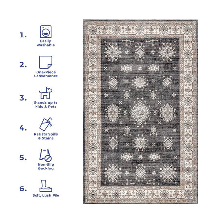 AreaRugs.com Machine Washable Wavaj Nwa1096A Charcoal Rug - AreaRugs.com - nwa1096a - 812