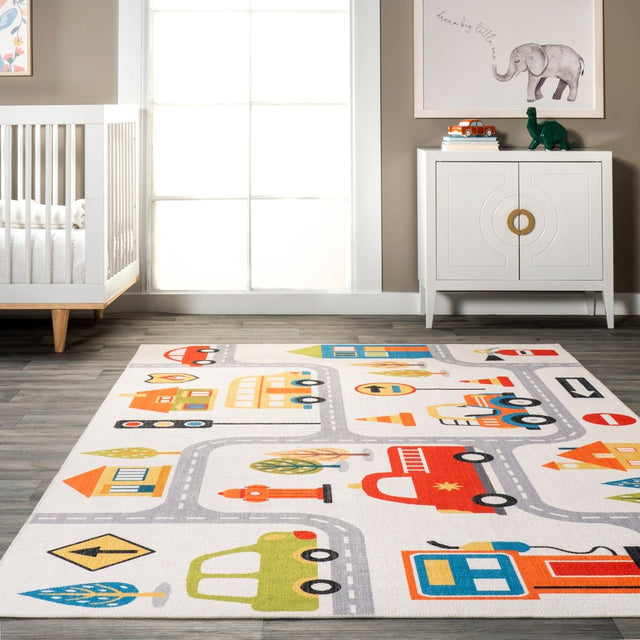 AreaRugs.com Machine Washable Wavaj Nwa1130A White Multi Rug.