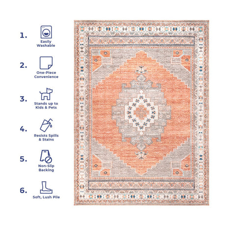 AreaRugs.com Machine Washable Wavaj Nwa1164A Rust Rug - AreaRugs.com - nwa1164a - 812