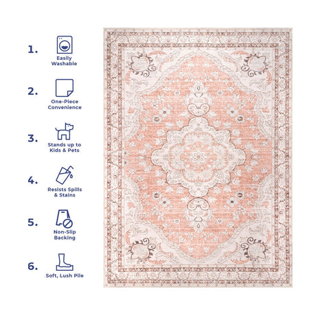 AreaRugs.com Machine Washable Wavaj Nwa1169A Peach Rug - AreaRugs.com - nwa1169a - 812