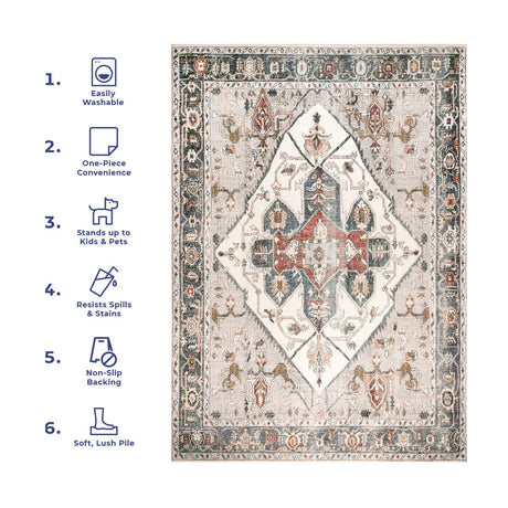 AreaRugs.com Machine Washable Wavaj Nwa1171A Ivory Rug - AreaRugs.com - nwa1171a - 406