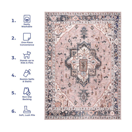 AreaRugs.com Machine Washable Wavaj Nwa1173A Pink Rug - AreaRugs.com - nwa1173a - 406