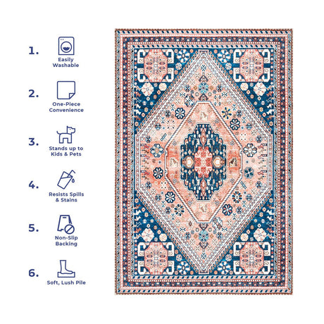 AreaRugs.com Machine Washable Wavaj Nwa1186A Blue Rug - AreaRugs.com - nwa1186a - 610