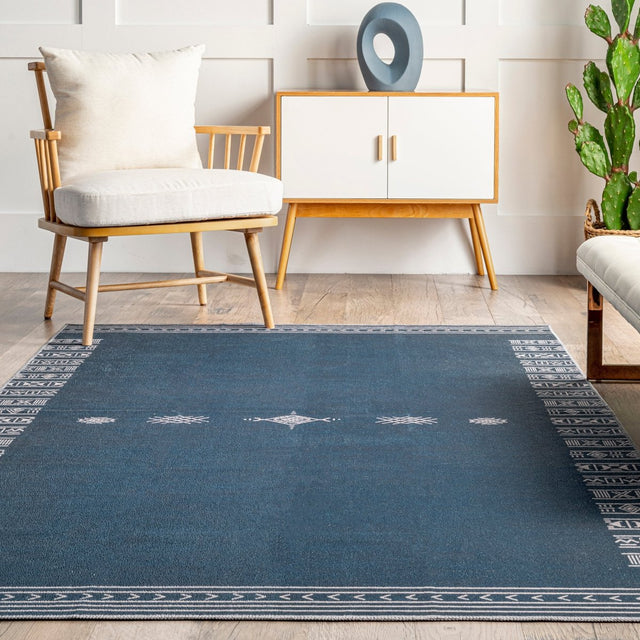 AreaRugs.com Machine Washable Wavaj Nwa1191B Navy Rug.