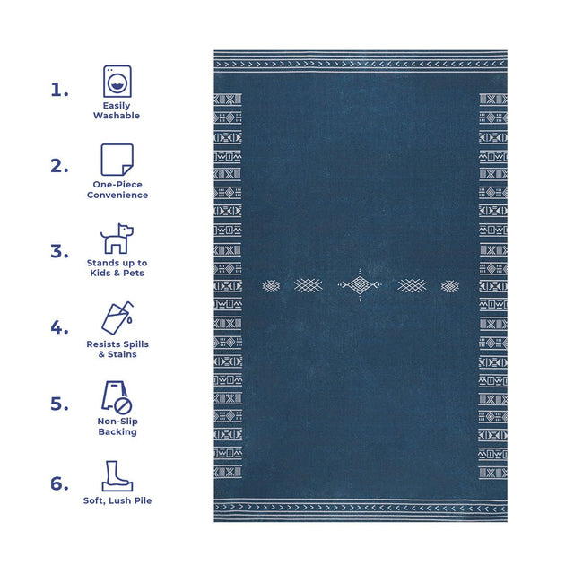 AreaRugs.com Machine Washable Wavaj Nwa1191B Navy Rug.