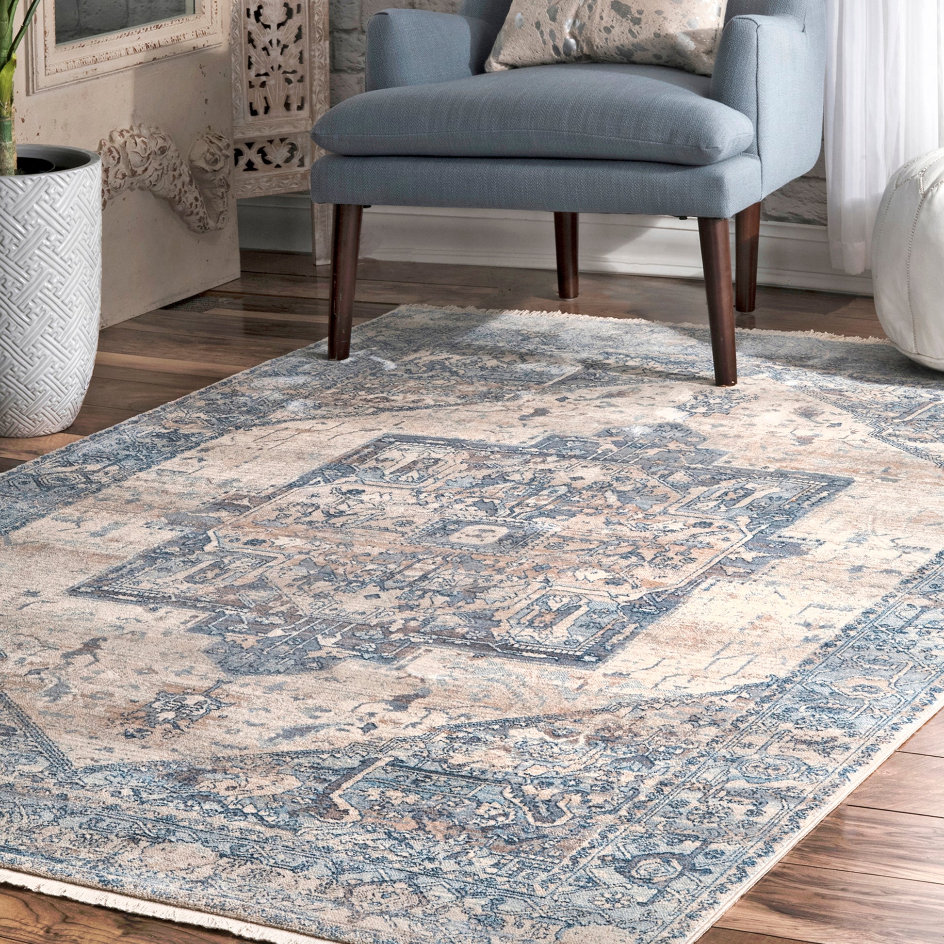 Nuloom Harriet Vintage Medallion Khmc04C Light Blue Area Rug