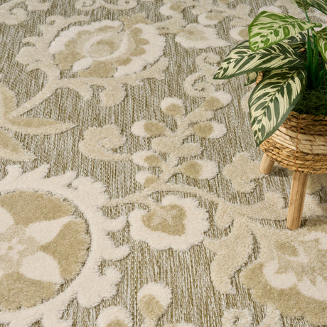 Nourison Aloha ALH17 Machine Made Ivory, Sage Rug