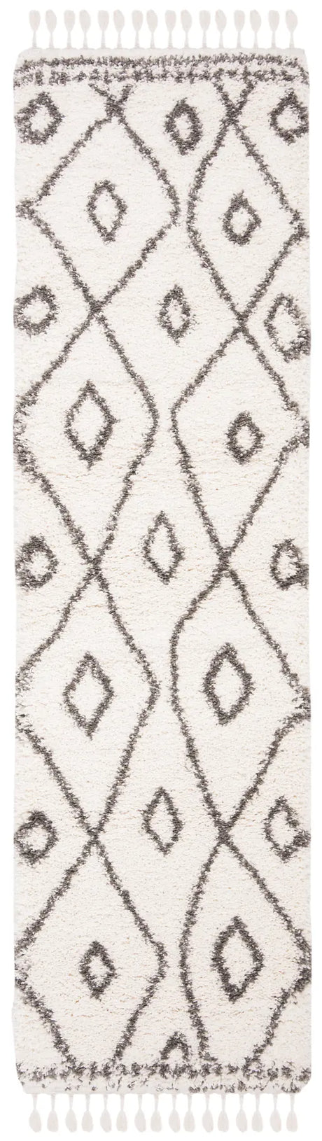 Safavieh Moroccan Fringe Shag 2'-2" x 8'-0" Rug in Ivory / Grey