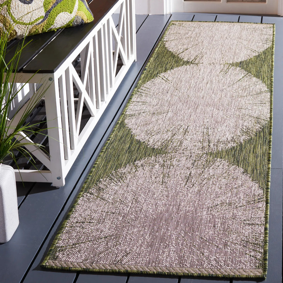 Safavieh Courtyard 2'-3" x 8'-0" Rug in Beige / Dark Green