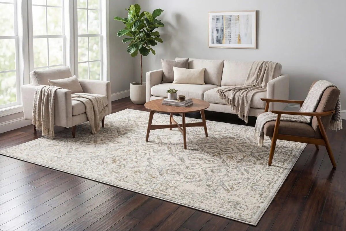 Dynamic Rugs Azure 12582 Power Loomed Transitional Ivory/Beige/Grey Rug - Room