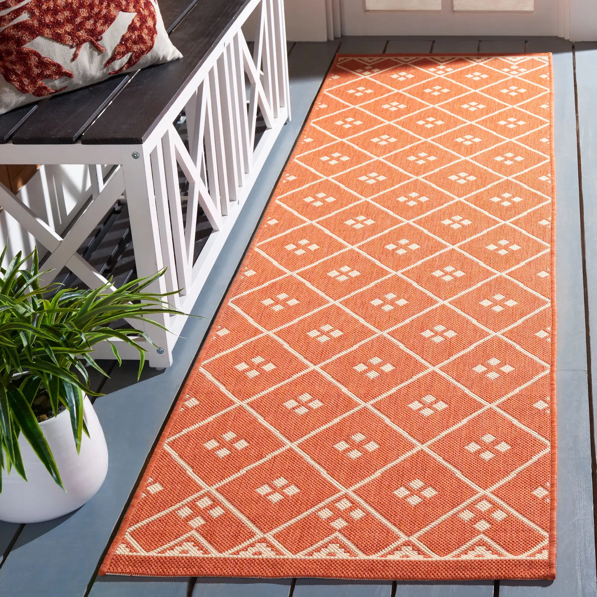 Safavieh Courtyard 2'-3" x 8'-0" Rug in Terracotta / Light Beige