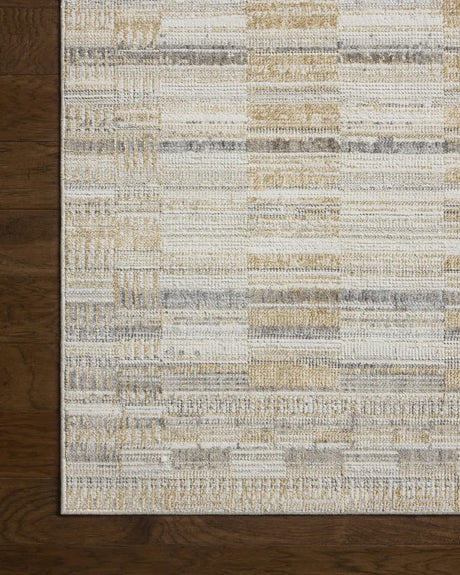 Loloi Roxie ROX-03 Contemporary Power Loomed Granite, Gold Rug - corner on wood