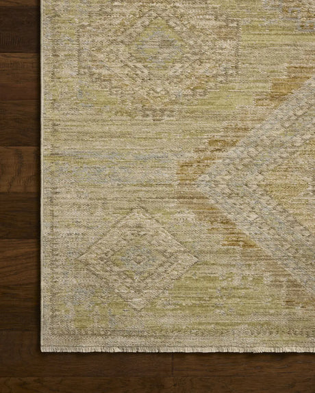 Loloi Elora ELR-09 Traditional Power Loomed Pistachio, Clay Rug - corner on wood