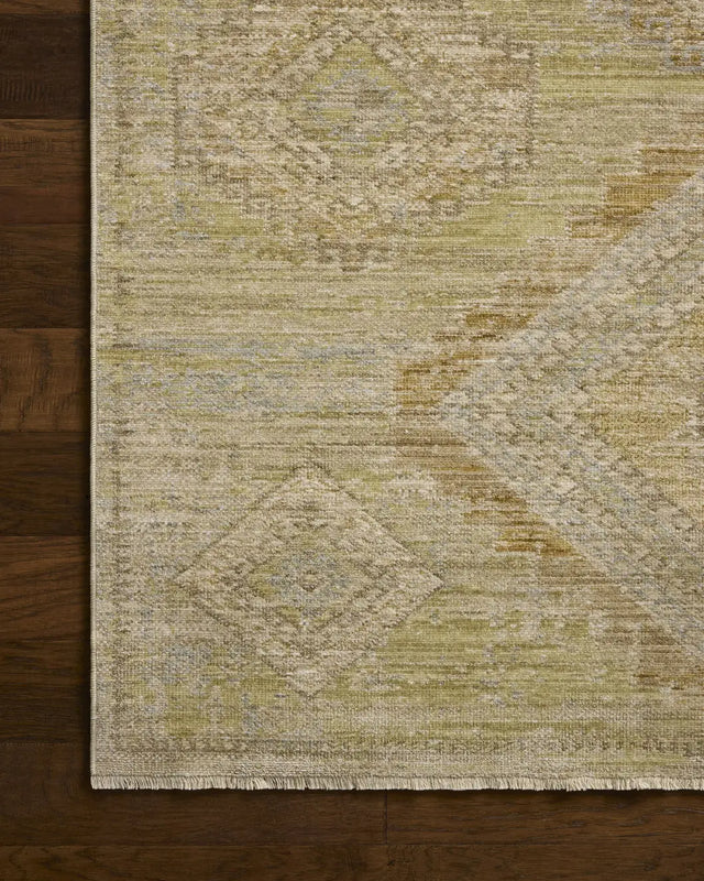 Loloi Elora ELR-09 Traditional Power Loomed Pistachio, Clay Rug - corner on wood