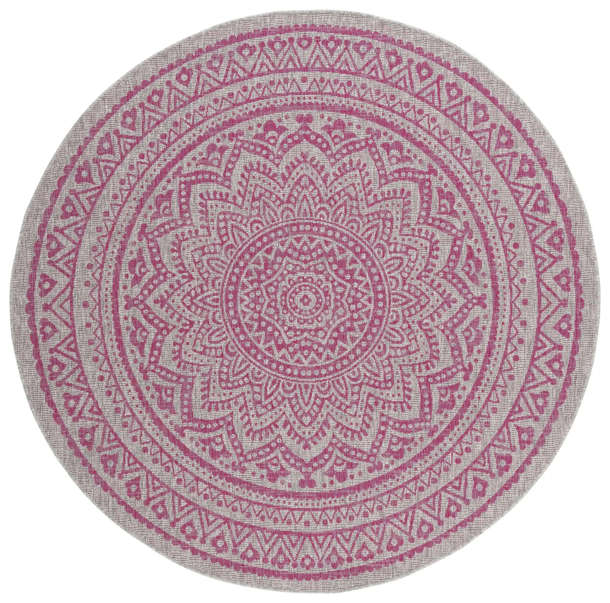 Safavieh Courtyard 5'-3" x 5'-3" Rug in Light Grey / Fuchsia