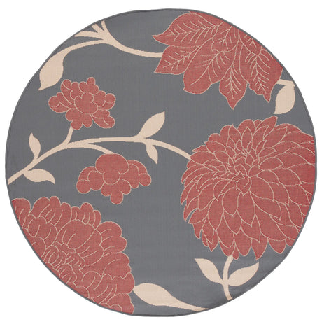 Safavieh Courtyard 5'-3" x 5'-3" Rug in Anthracite / Red
