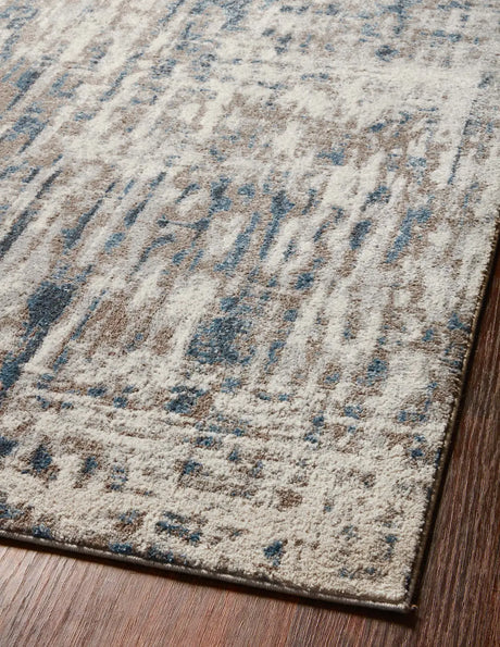 Loloi Spirit Spi-02 Stone/Blue Rugs - angled corner on wood