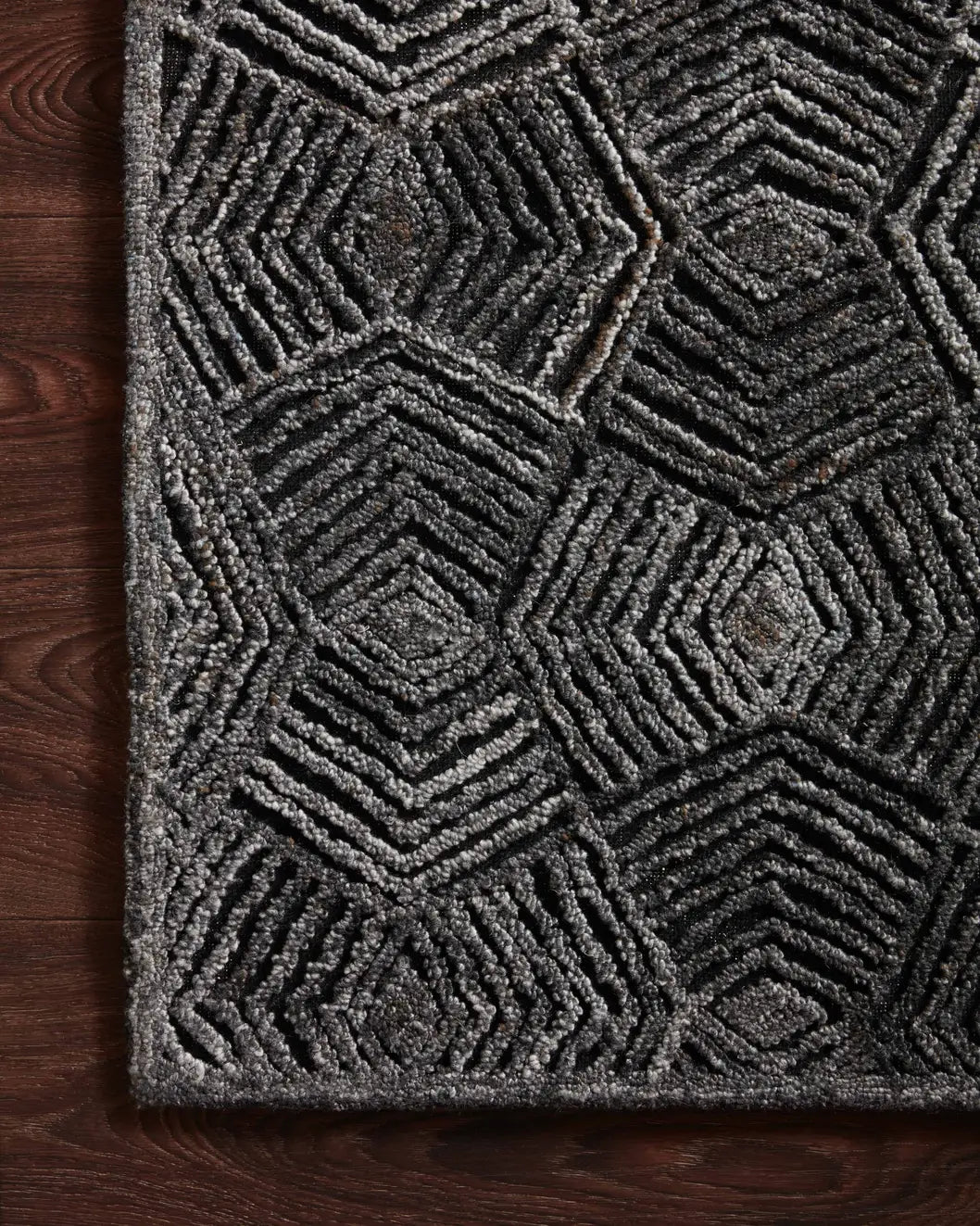 Loloi Prescott Pre-01 Charcoal Rugs - corner on wood