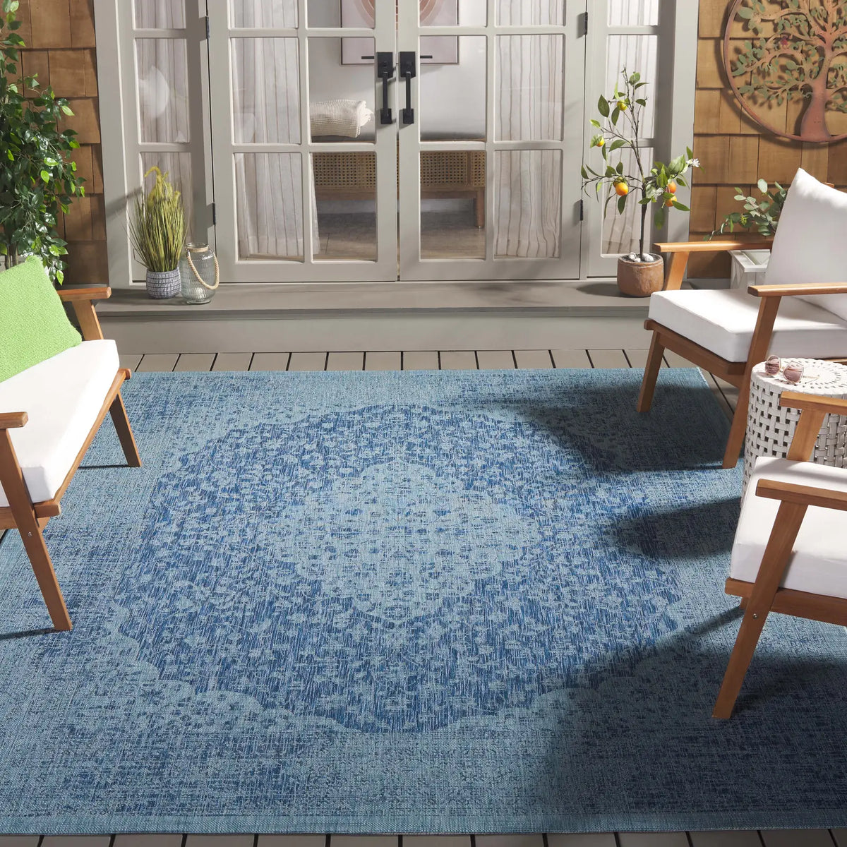 Safavieh Courtyard 6'-7" x 9'-6" Rug in Navy / Aqua