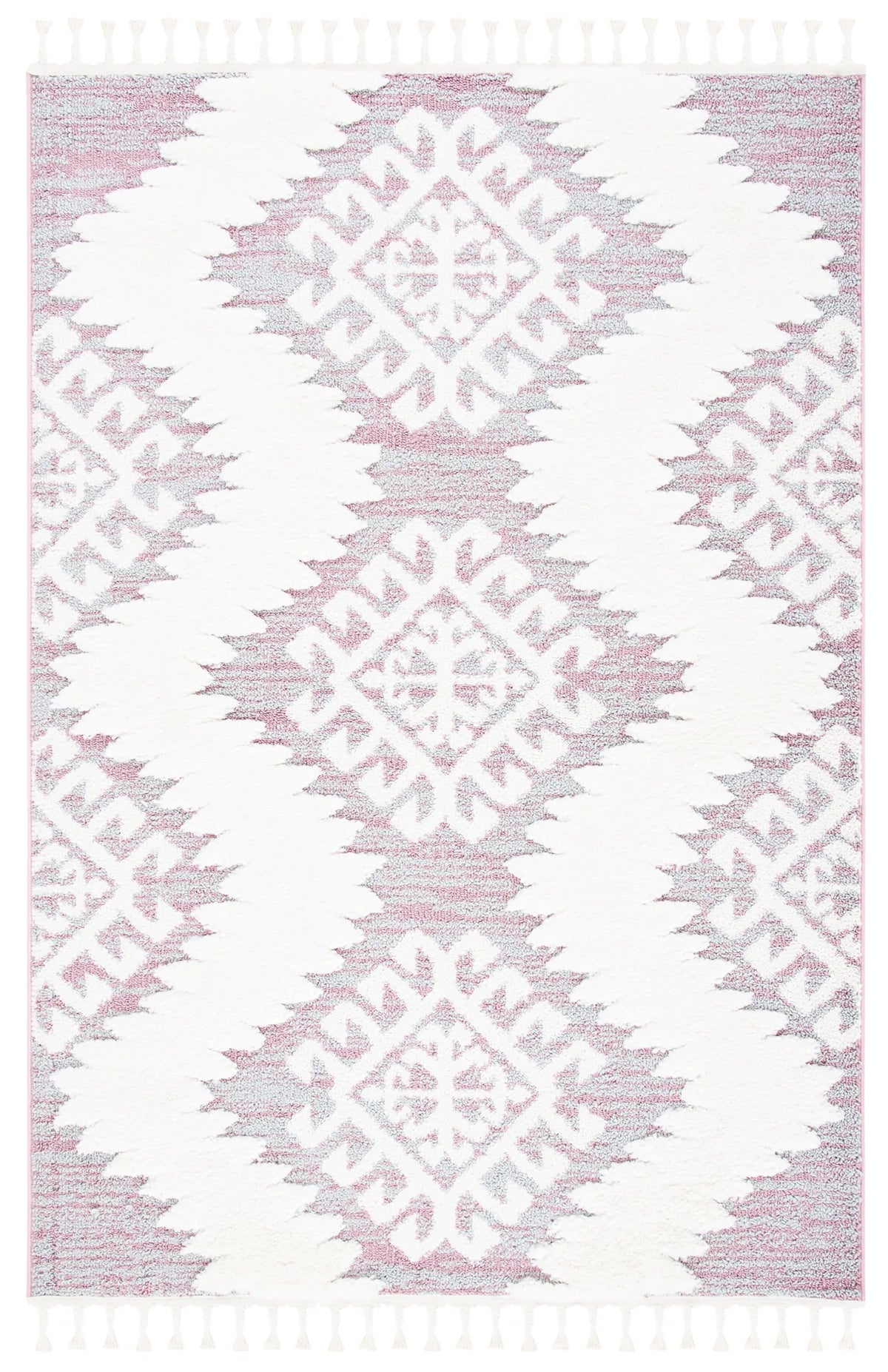 Safavieh Moroccan Tassel Shag 4'-0" x 6'-0" Rug in Pink / Ivory
