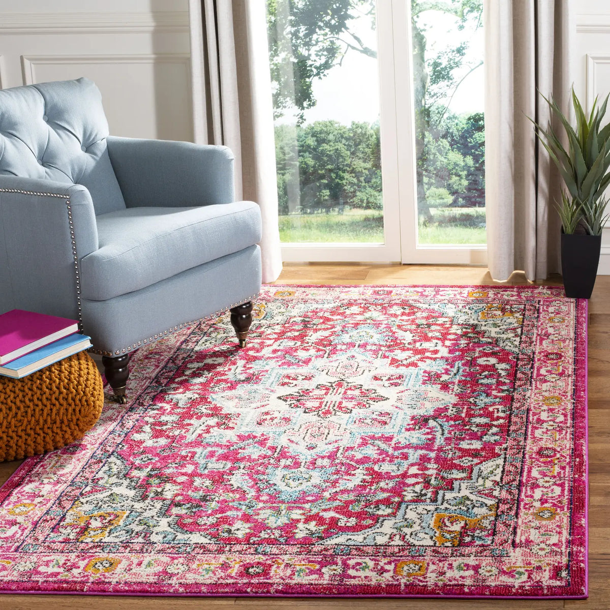Safavieh Monaco 4'-0" x 5'-7" Rug in Fuchsia / Light Blue