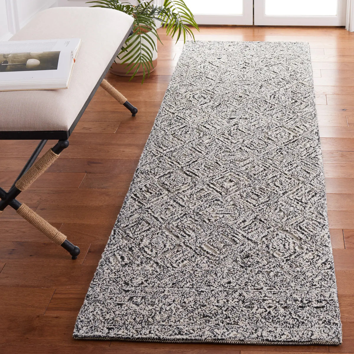Safavieh Textual 2'-3" x 9'-0" Rug in Black / Ivory