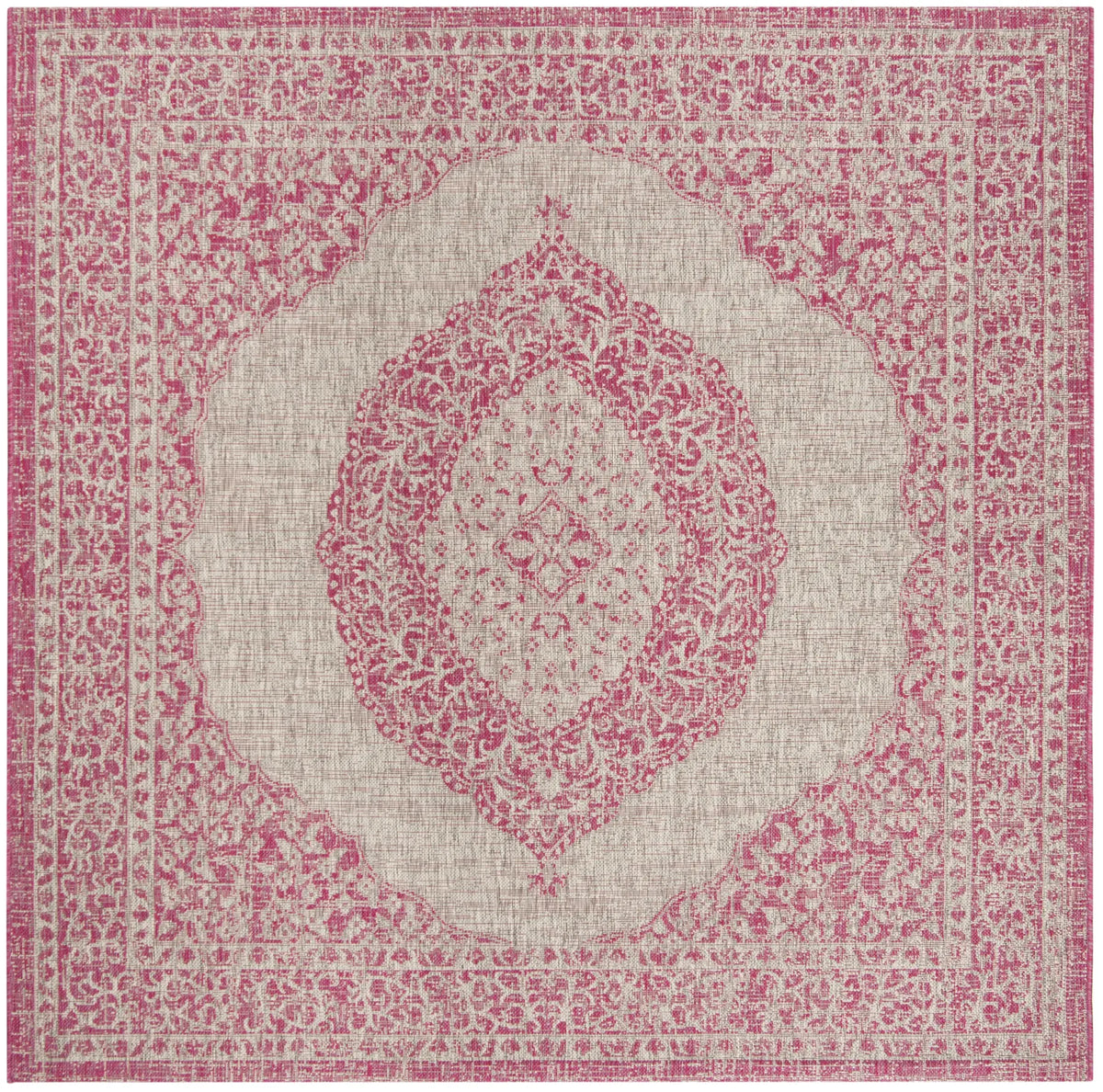 Safavieh Courtyard 6'-7" x 6'-7" Rug in Light Grey / Fuchsia