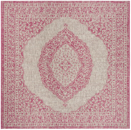 Safavieh Courtyard 6'-7" x 6'-7" Rug in Light Grey / Fuchsia