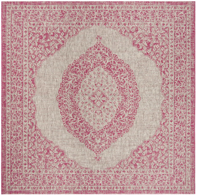 Safavieh Courtyard 6'-7" x 6'-7" Rug in Light Grey / Fuchsia