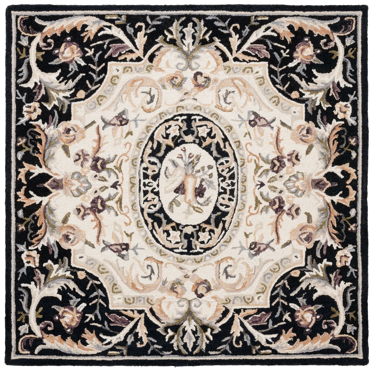 Safavieh Savonnerie 6'-0" x 6'-0" Rug in Ivory / Black