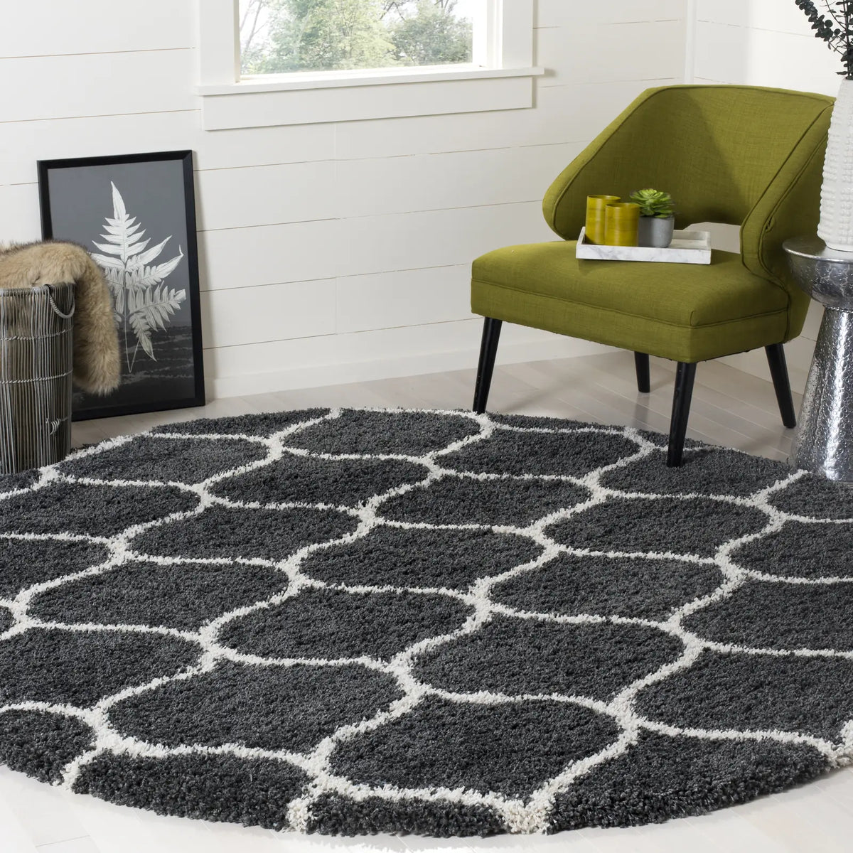 Safavieh Hudson Shag 5'-3" x 5'-3" Rug in Dark Grey / Ivory