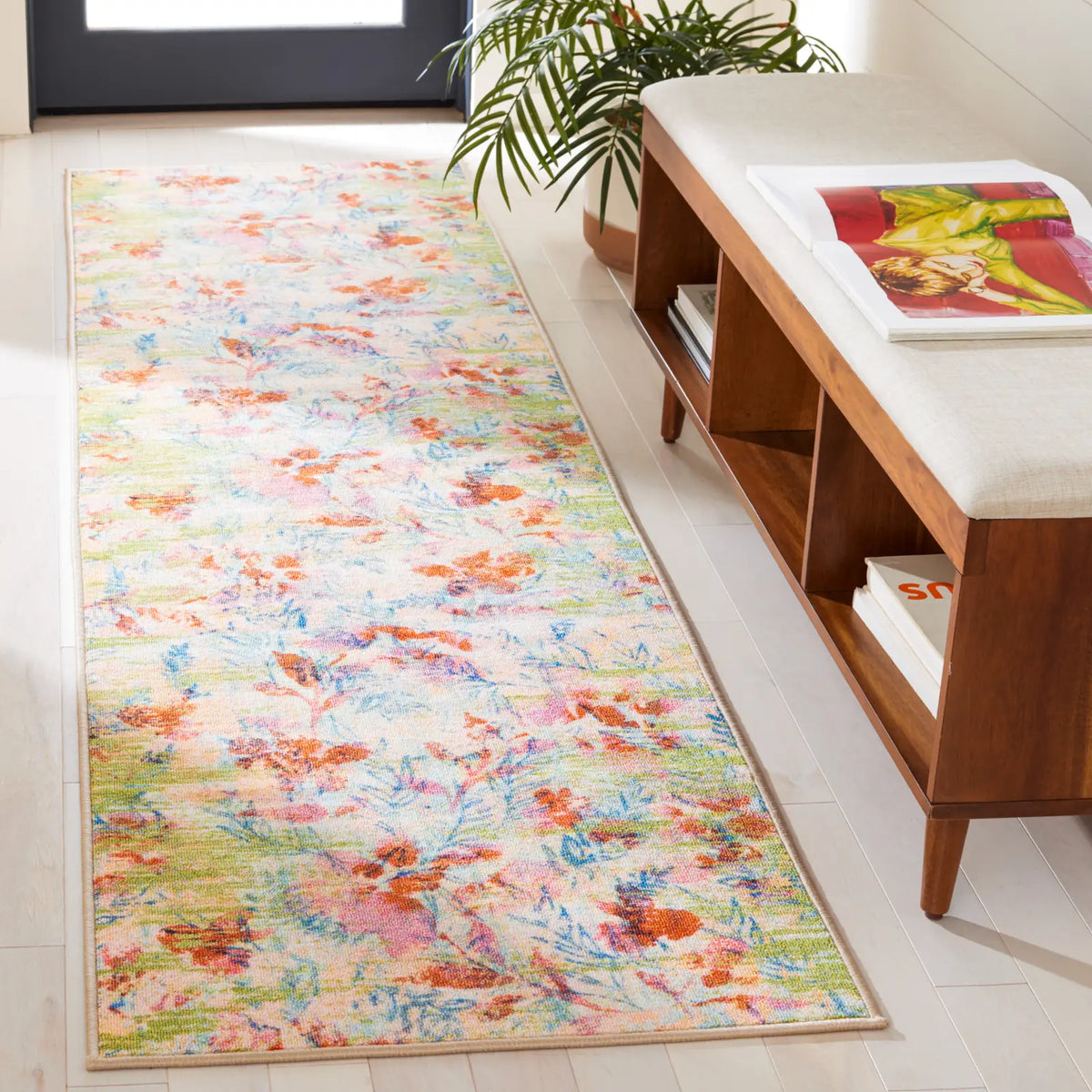 Safavieh Paint Brush 2'-2" x 8'-0" Rug in Blue / Blush Pink