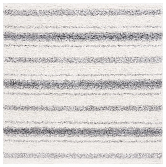 Safavieh Border & Stripe Shag 200 6'-7" x 6'-7" Rug in Ivory / Grey