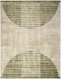 Ivory and olive green machine-made rug with bold striped geometric pattern