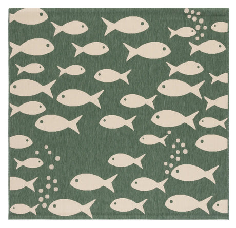 Safavieh Courtyard 6'-7" x 6'-7" Rug in Dark Green / Ivory