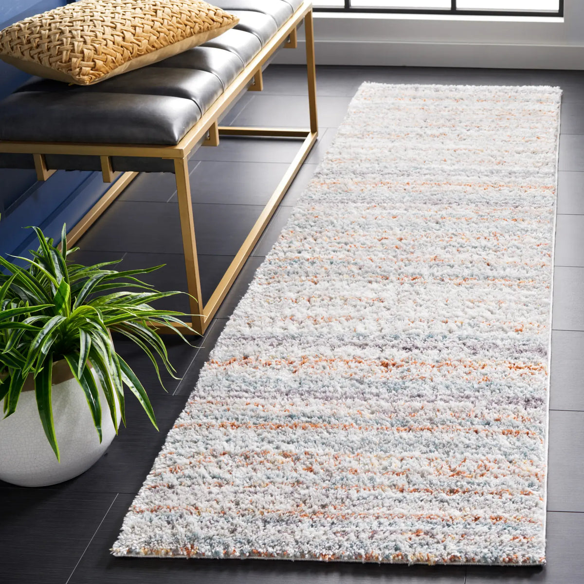 Safavieh Berber Shag 2'-3" x 8'-0" Rug in Blue Rust / Ivory