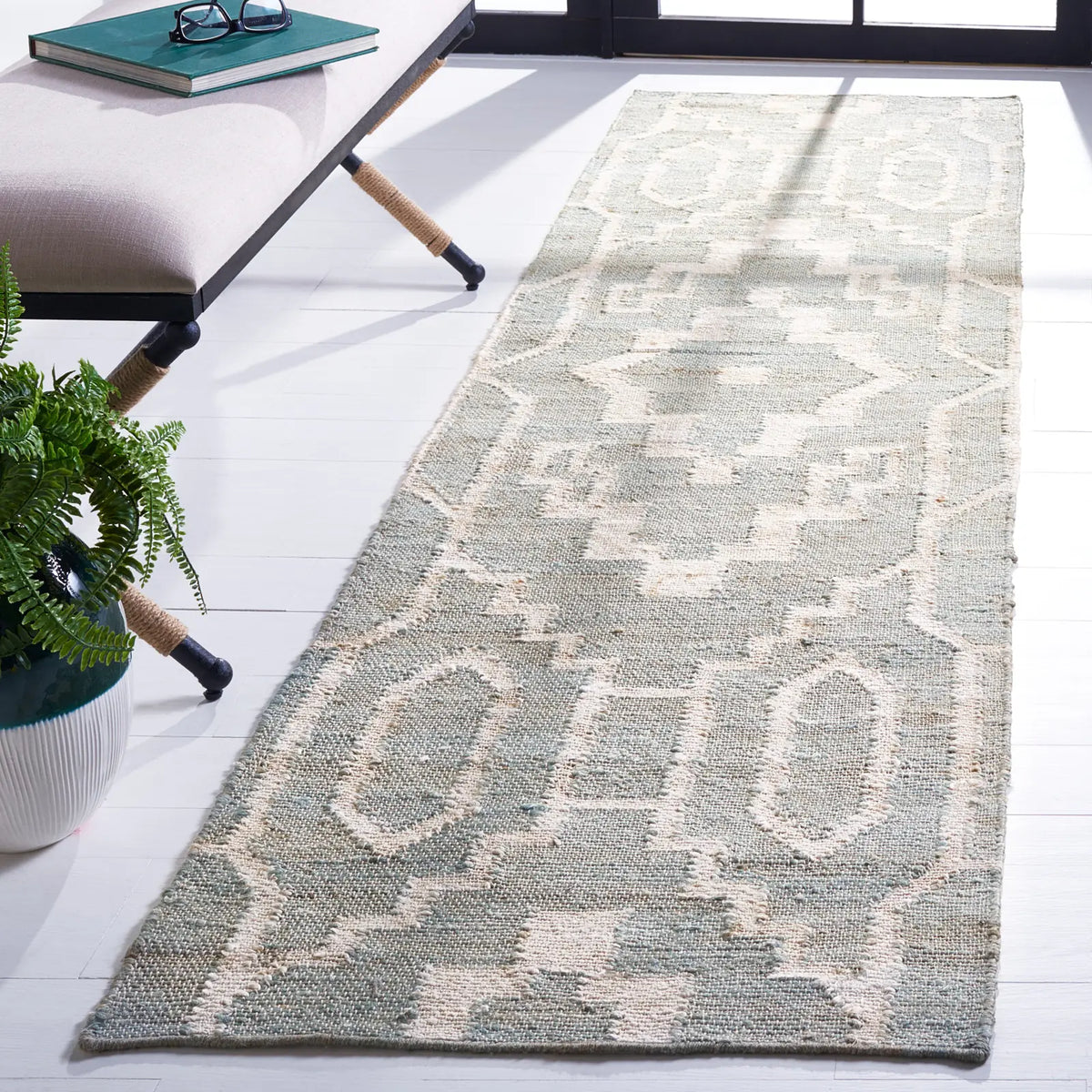 Safavieh Natural Fiber 2'-3" x 9'-0" Rug in Light Blue / Ivory