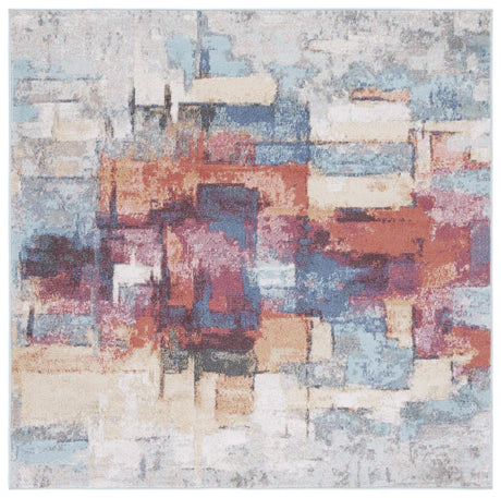 Safavieh Phoenix 500 6'-7" x 6'-7" Rug in Rust Blue / Ivory