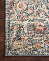 Loloi Saban Sab-02 Blue/Spice Rugs - corner on wood