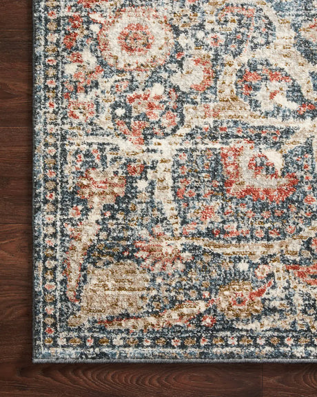 Loloi Saban Sab-02 Blue/Spice Rugs - corner on wood