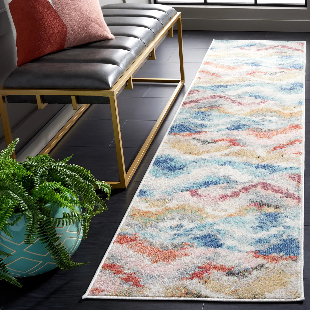 Safavieh Phoenix 500 2'-2" x 9'-0" Rug in Ivory / Blue Rust