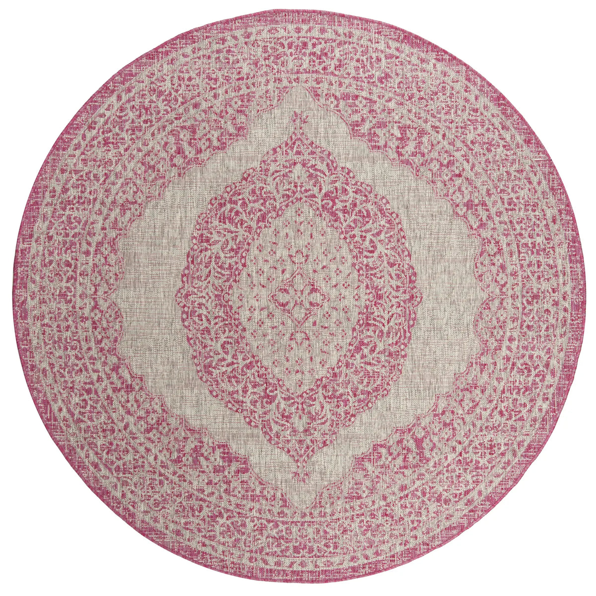 Safavieh Courtyard 5'-3" x 5'-3" Rug in Light Grey / Fuchsia