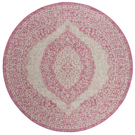 Safavieh Courtyard 5'-3" x 5'-3" Rug in Light Grey / Fuchsia