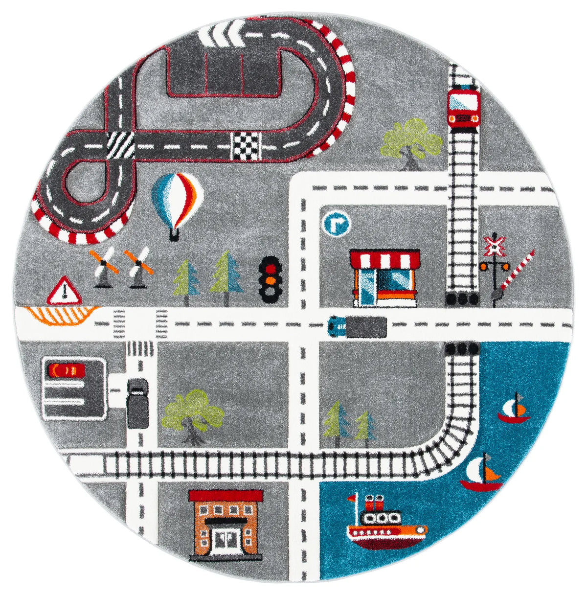 Safavieh Carousel Kids 100 5'-3" x 5'-3" Rug in Grey / Ivory