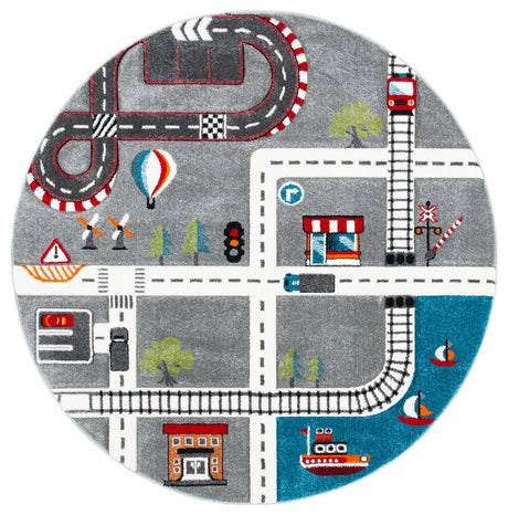 Safavieh Carousel Kids 100 5'-3" x 5'-3" Rug in Grey / Ivory