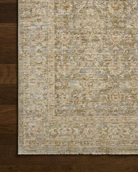 Loloi Elora ELR-05 Traditional Power Loomed Sky, Terracotta Rug - corner on wood