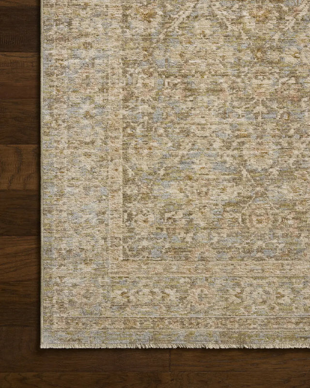 Loloi Elora ELR-05 Traditional Power Loomed Sky, Terracotta Rug - corner on wood